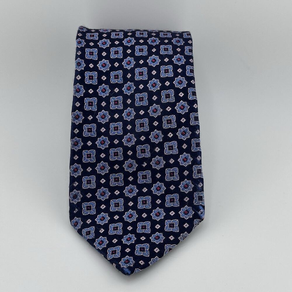 Luigi Bianchi Mantova Silk Tie Navy Blue Geometric Medallion Made Italy